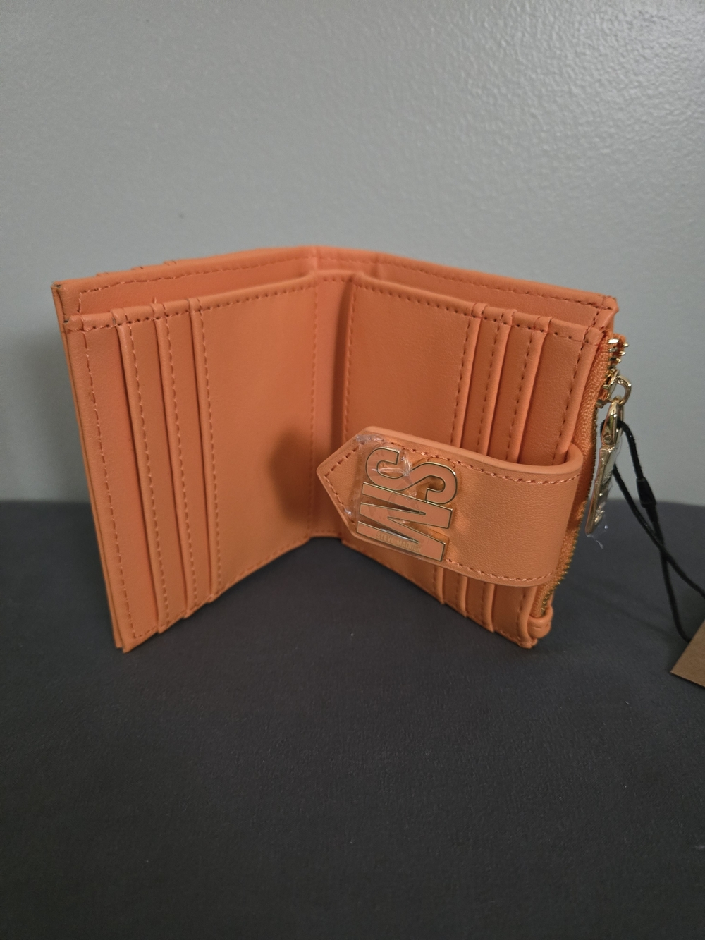 Orange Card Case Wallet with Gold 'SM' Accent - Picture 4 of 4